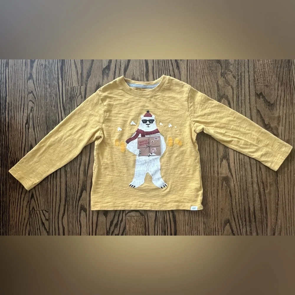 GAP Kids Mustard Bear Long Sleeve Tee
